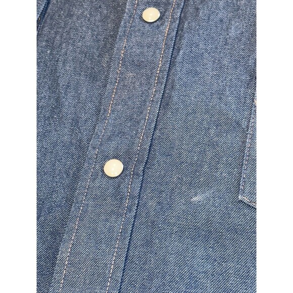 VTG Wrangler Sanforized Blue Denim Men's Pearl Snap Button Western 18x34 Big - Picture 4 of 8